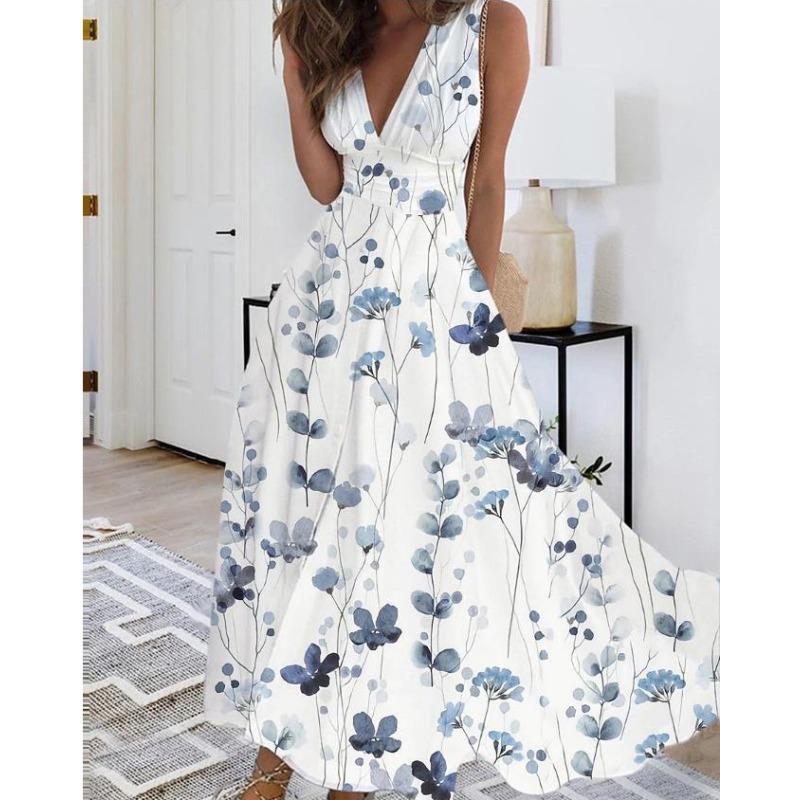 JPNTKY Damen Mode Sommer Frühling Ärmellos V-Ausschnitt Freizeitkleider
