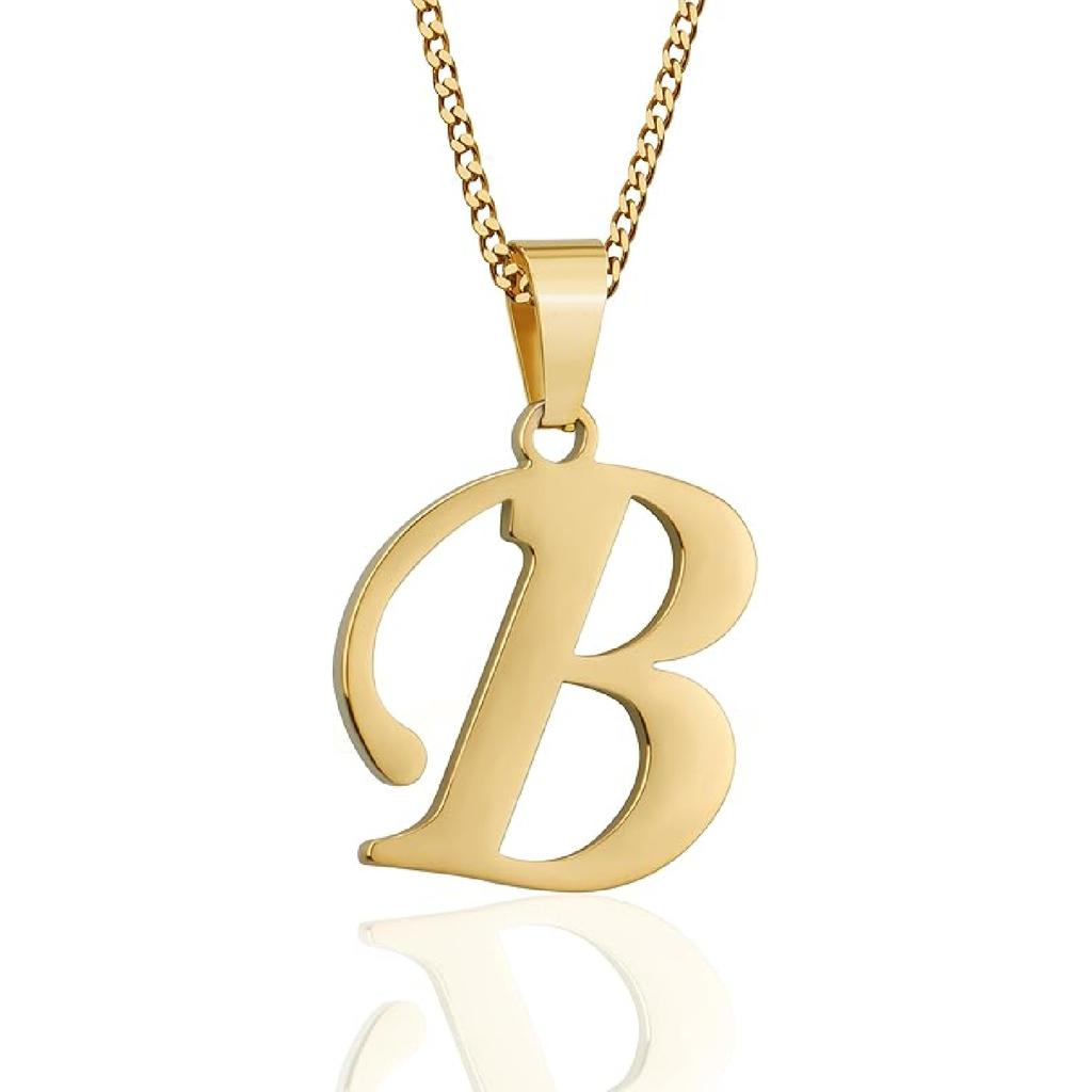 Suweibuke Initial Necklace for Men Women Boys Girls, 18K Gold Plated 26 Letters Pendant Necklace, Personalized Jewelry Gifts