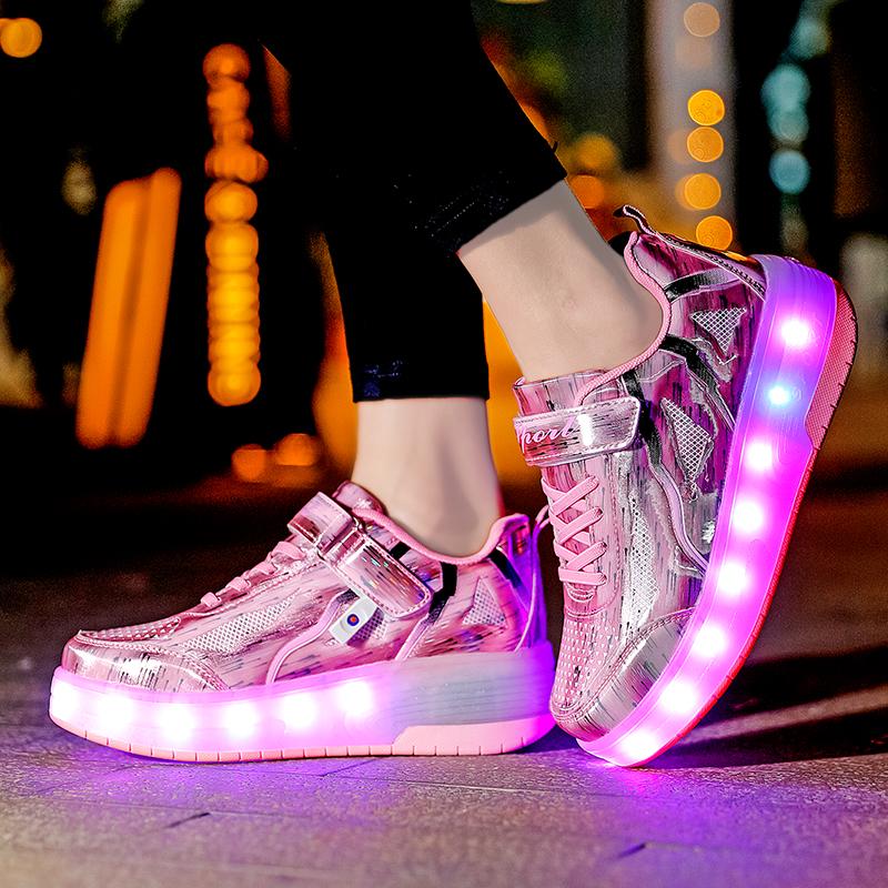 TUINANLE Children's Led ShoesUSB Charging Glowing Sneakers Led Light Wheels Roller Skate Kids Shoes Sports