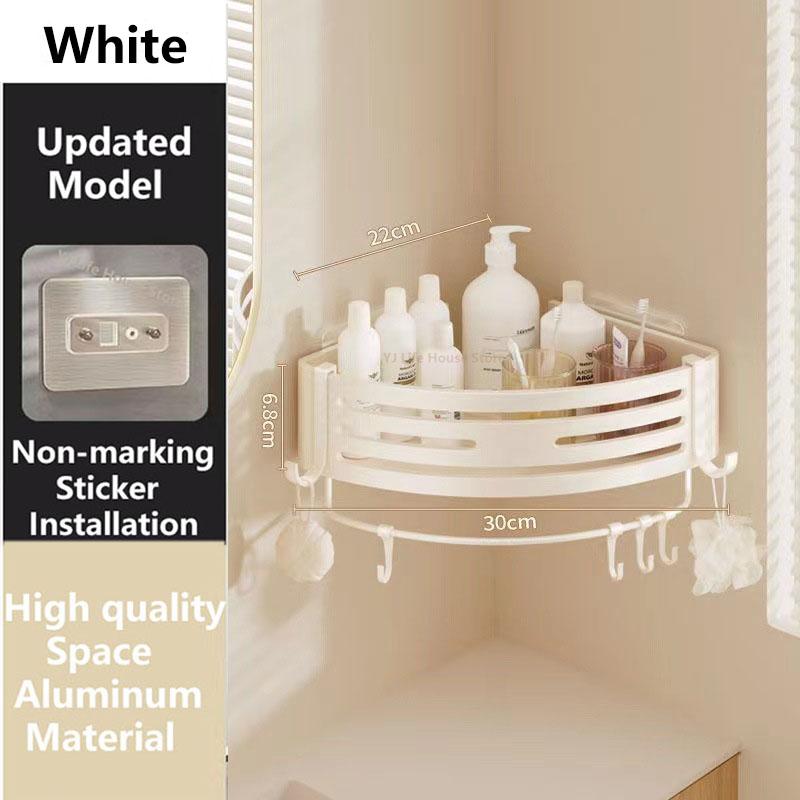 Wall Mounted Bathroom Shelf Space Aluminum Shower Corner Shelf with Towel Bar Hook  Shower Storage Rack Bathroom Accessorie