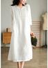 2024 Summer Artistic Loose Patchwork Cotton Linen V-Neck Mid-Length Dress with Five-Point Sleeves