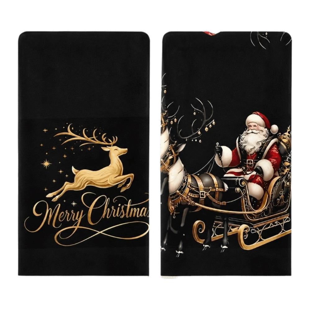 2pcs Santa Claus Xmas Hand Towels Reindeer Dish Towels Navidad Natal Cleaning Cloth Kitchen Decor