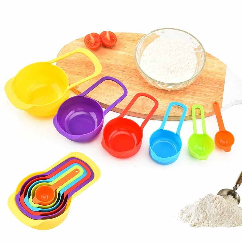 6Pcs Rainbow Color Measuring Spoons Set Plastic Measuring Cups Baking Cooking Dishwasher Safe Kitchen Baking Tool