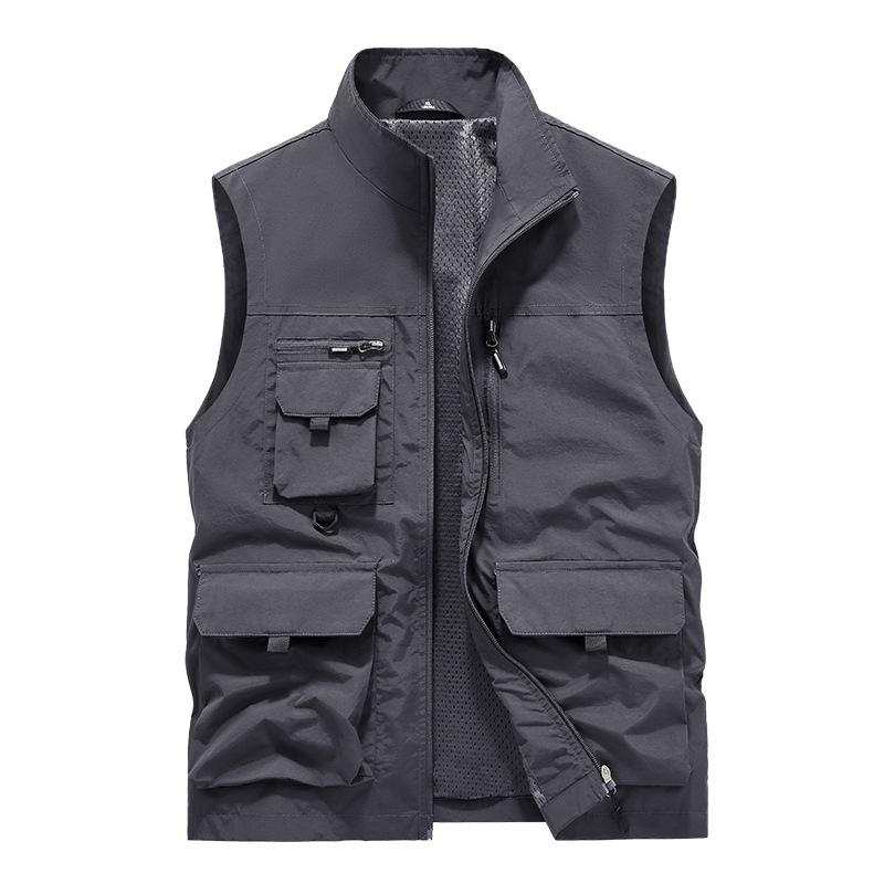 

Жилет мужской Four Seasons, тонкий, без рукавов, с воротником-стойкой, с несколькими карманами, быстросохнущий, большой размер M серый