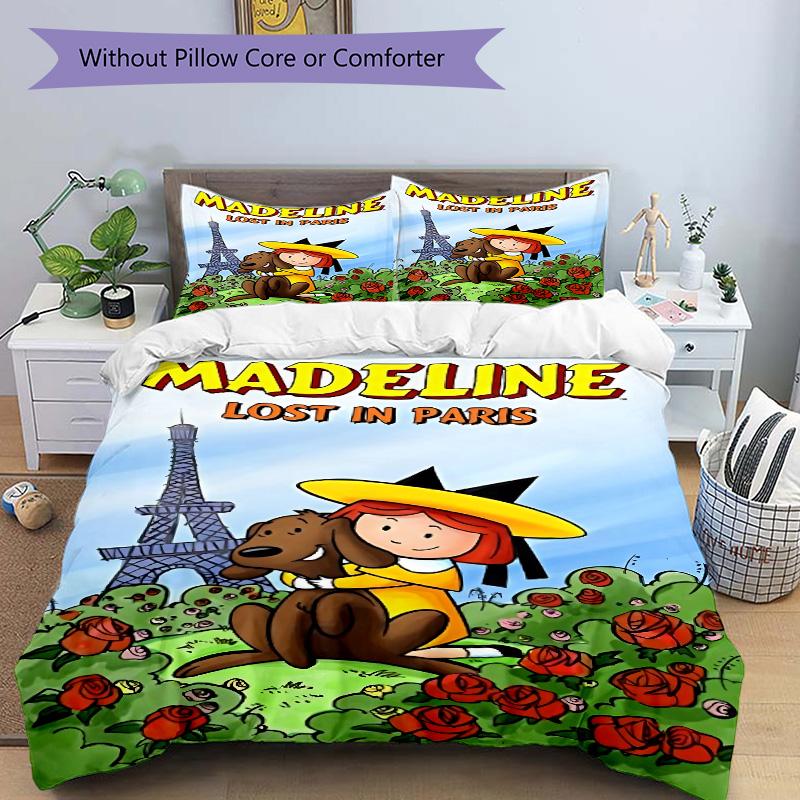 Madeline Lost Paris Print 3Pcs Bedding Set,Duvet Cover with 2 Bedro,Pillowcase Home Birthday Gift