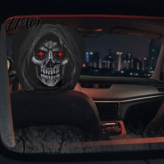 Gift for Car Enthusiasts 2Pcs Halloween Headrest Pillowcase, Universal Fit Pillow Cover, Soft Auto Interior Decoration Spooky Pillowcase Automotive