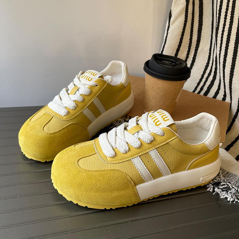 

Dexun shoes women s spring 2025 new women s shoes leather platform Internet celebrity explosion comfortable soft-soled sports shoes single shoes 35 жёлтый