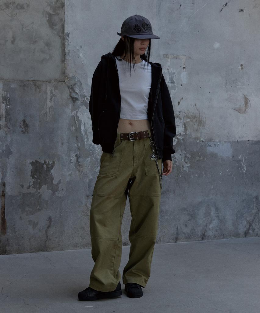 Tonilolenseu Washed Double Knee Pants Light Khaki