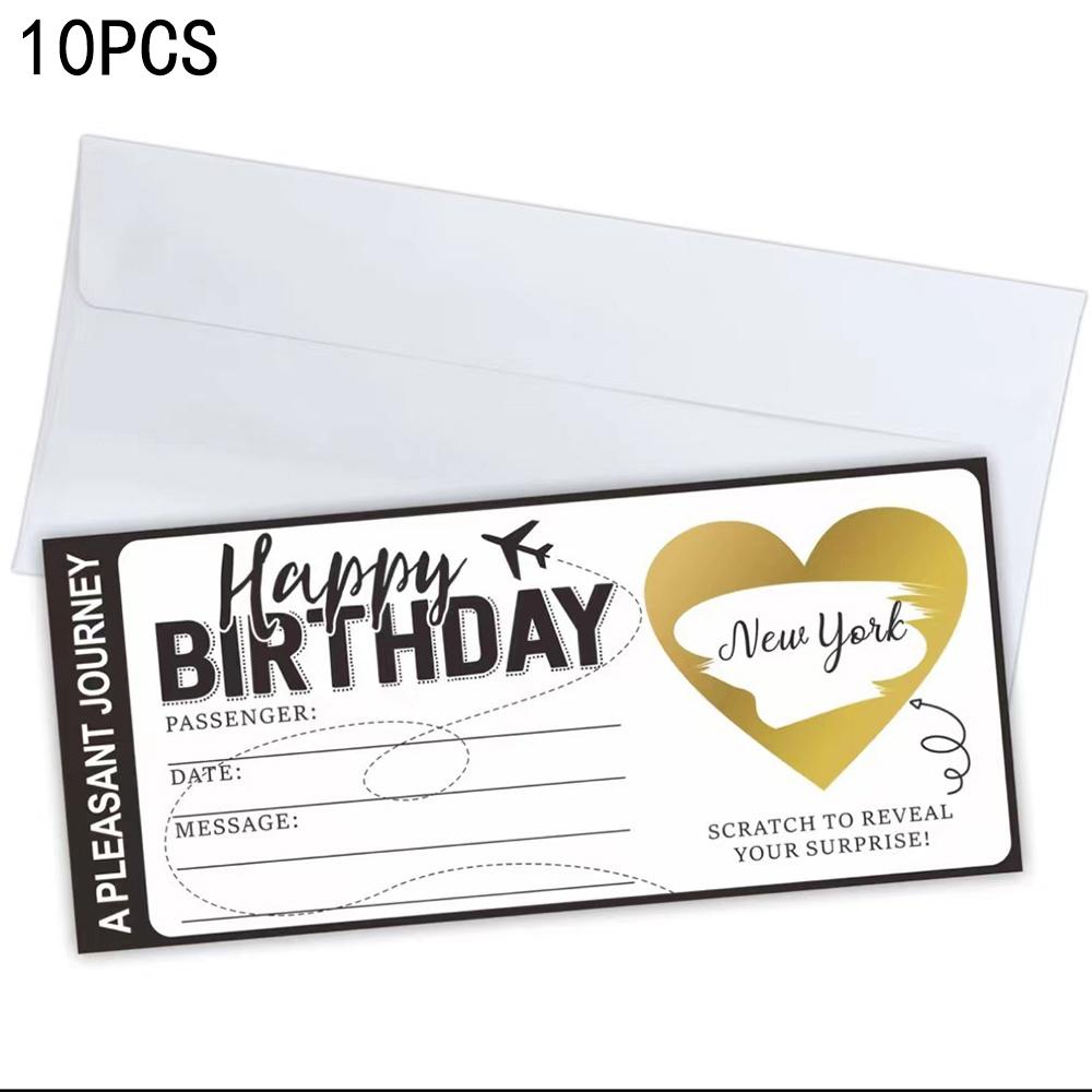 10Pcs DIY Surprise Gift Boarding Pass Ticket Set with Envelopes, Scratch-Off Stickers for Travel-Themed Events