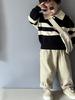 Mori Style Children's Knitted Sweater - Striped, Two-Button, Turn-Down Collar, Casual and Fashionable for Boys and Girls in Spring and Autumn.