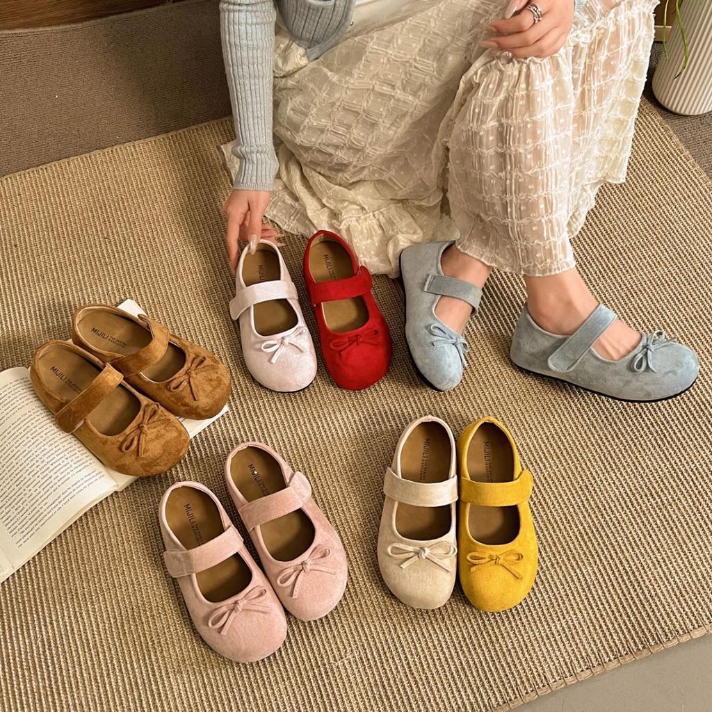 Bow single shoes spring new thick-soled Mary Jane gentle wind with skirt lazy one pedal sweet single shoes woman