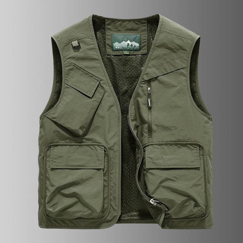 Casual Men's Multi Pocket Vest Sports Casual Vest Outdoor Fishing Top Men's Vest