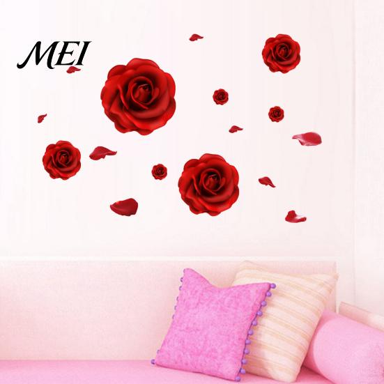 Anniversary Home Decoration Gift Romantic 3D Rose Flower Wall Stickers, Waterproof PVC Decal, Peel And Stick Removable Mural Art Decor, Decals