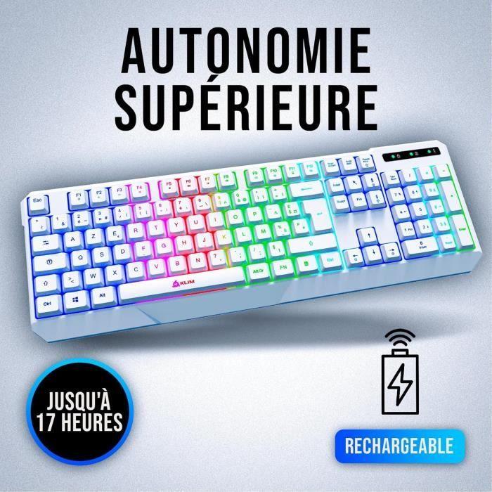 Clavier sans fil gamer - klim - chroma - azerty - rétroéclairé - membrane - blanc