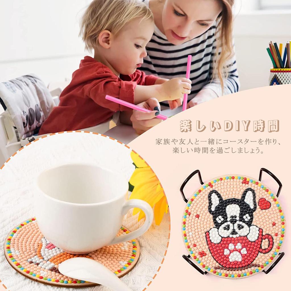 Sitengle Diamond Art Coaster Kit, 8-Piece Set, Bead Art, Diamond Art Set, DIY Diamond Painting, 5D Diamond Painting Kit with Holder, Coaster Craft