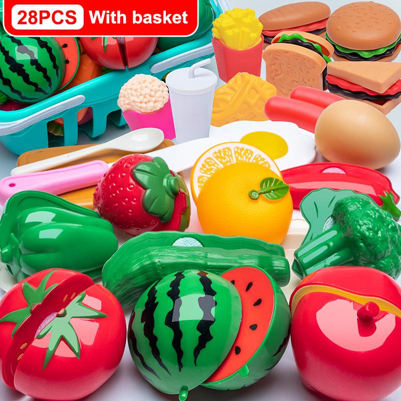 Cutting Play Food Toy Set Kitchen Pretend Play Fruit Vegetable Toy For Kids Educational Learning Food Toys Fun Toddlers Gifts