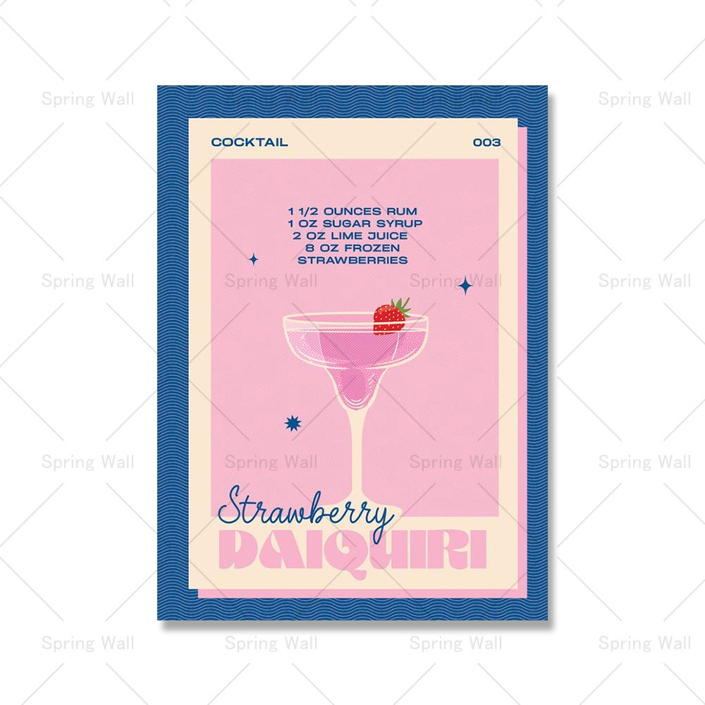 Modern Still Life Drinks Cocktails Strawberry Canvas Painting Coffee Shop Shop Bar Wall Print Poster Minimalist Art Home Decor