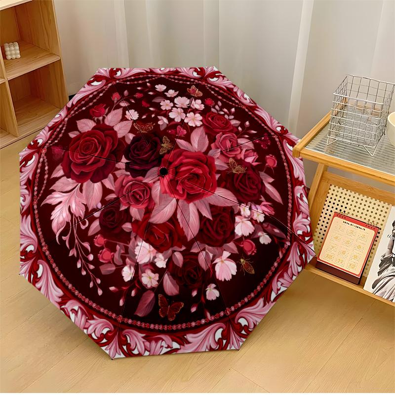 

Elegant Floral Design Theme Automatic Umbrella Compact 8-Rib Design Sturdy Construction Durable Everyday Carry Umbrella Stylish Accessory