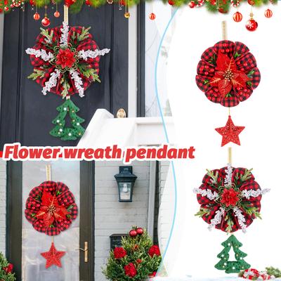 Christmas Soldier Vine Wreath Welcome Wooden Sign Decoration Dwarf Doll Vine Wreath Shopping Mall Window Wall Hanging