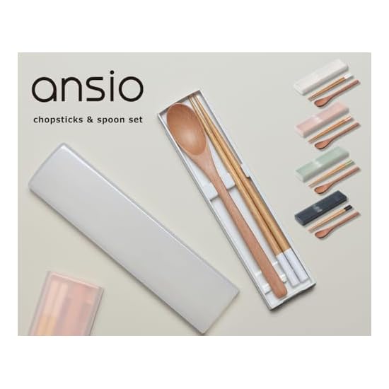 ansio Quiet Antibacterial Chopsticks and Spoon 18cm Set with Sliding Case, Natural Wood, Black, Dish