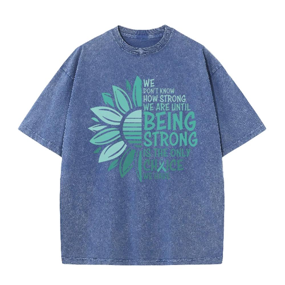 2026 Vintage Teal Sunflower Mental Health Slogan Graphic Black Acid Washed T Shirt Inspirational Strong Quote Oversized Unisex C