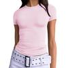 Women T-shirt Round Neck Short Sleeve Solid Color Tee Shirt Slim Fit