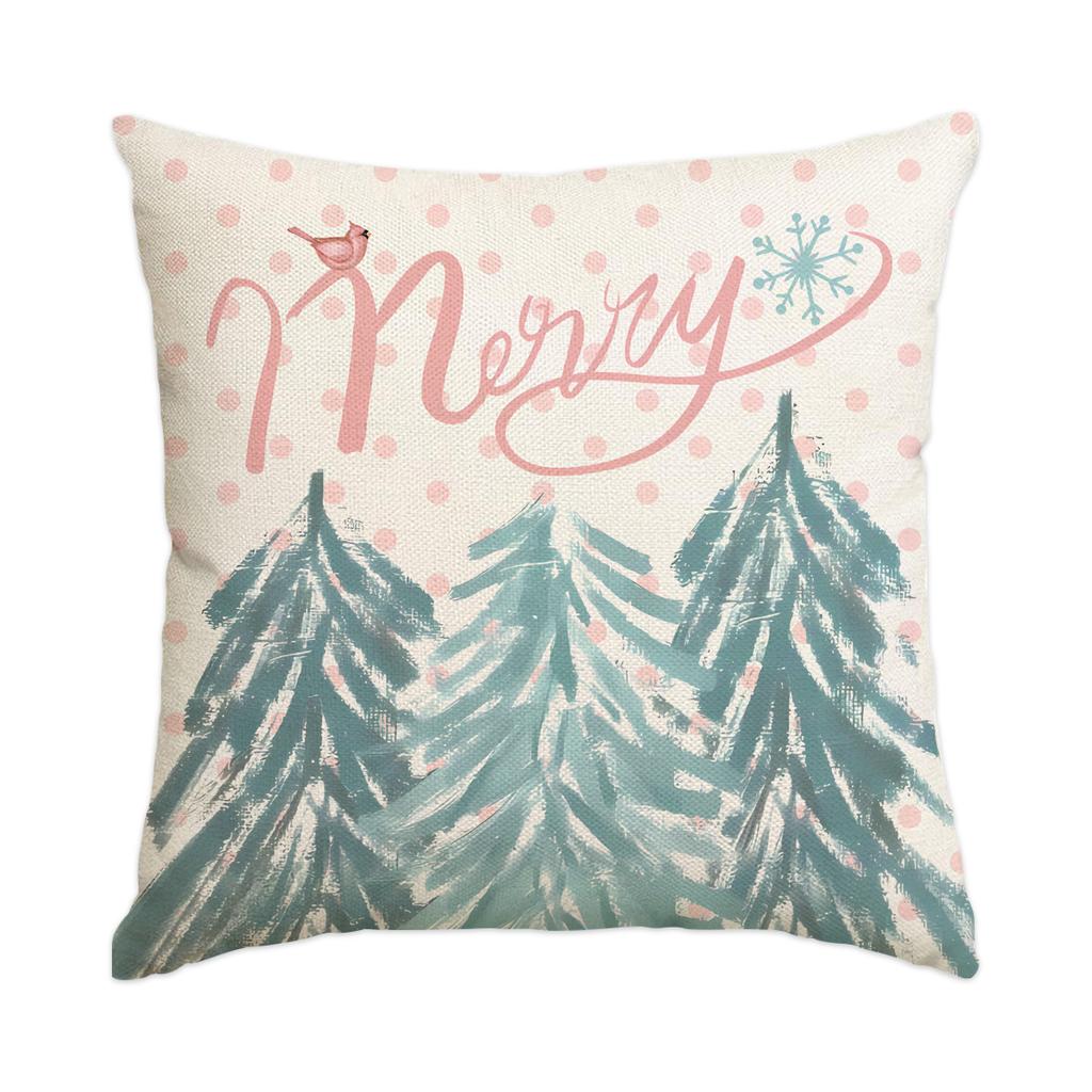 1 \ 4pcs gray Christmas snowman, Christmas reindeer print pillow cover, home sofa decoration cushion cover (without pillow core)