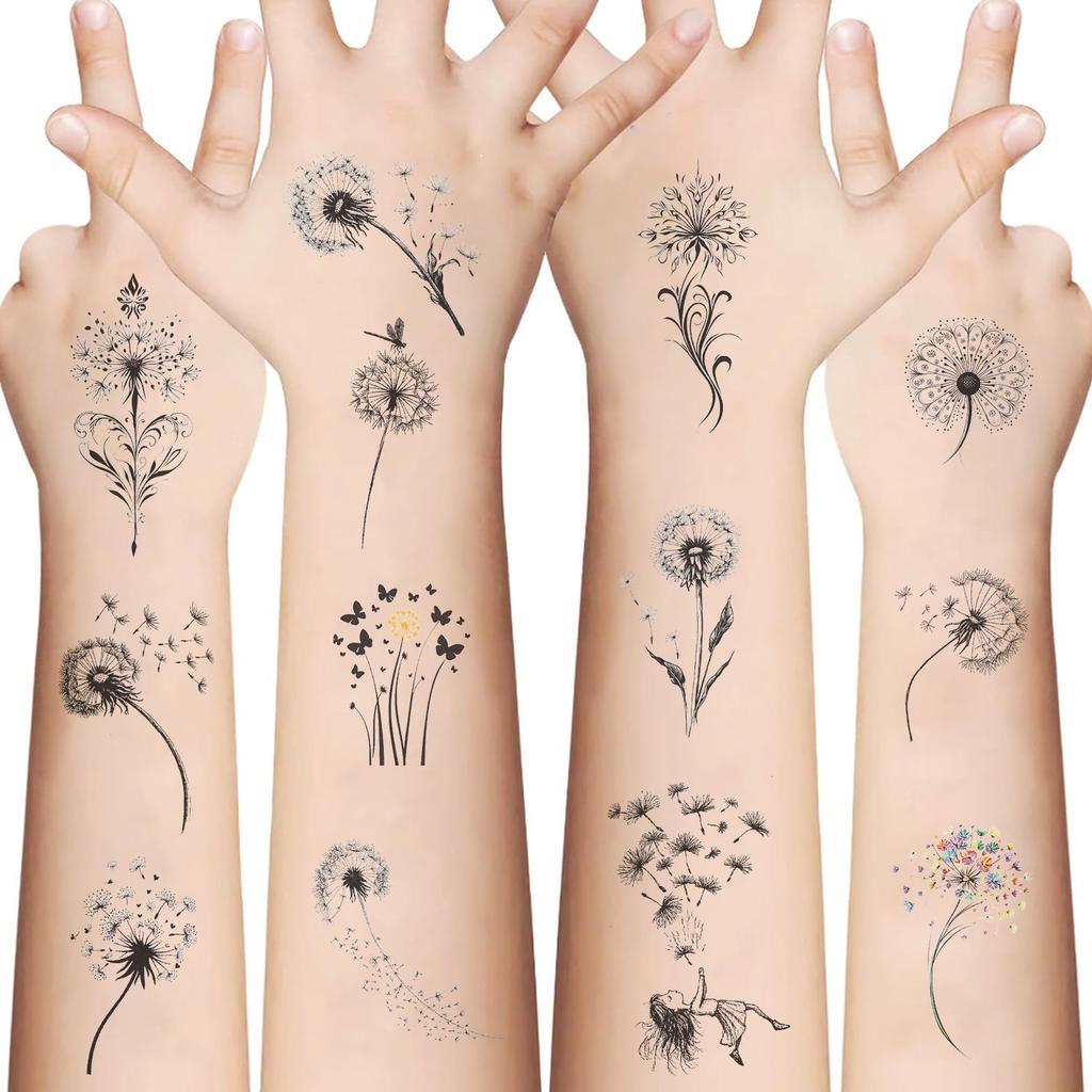 New Black and White Dandelion Series Tattoo Stickers Waterproof Party Gift Funny Face Stickers