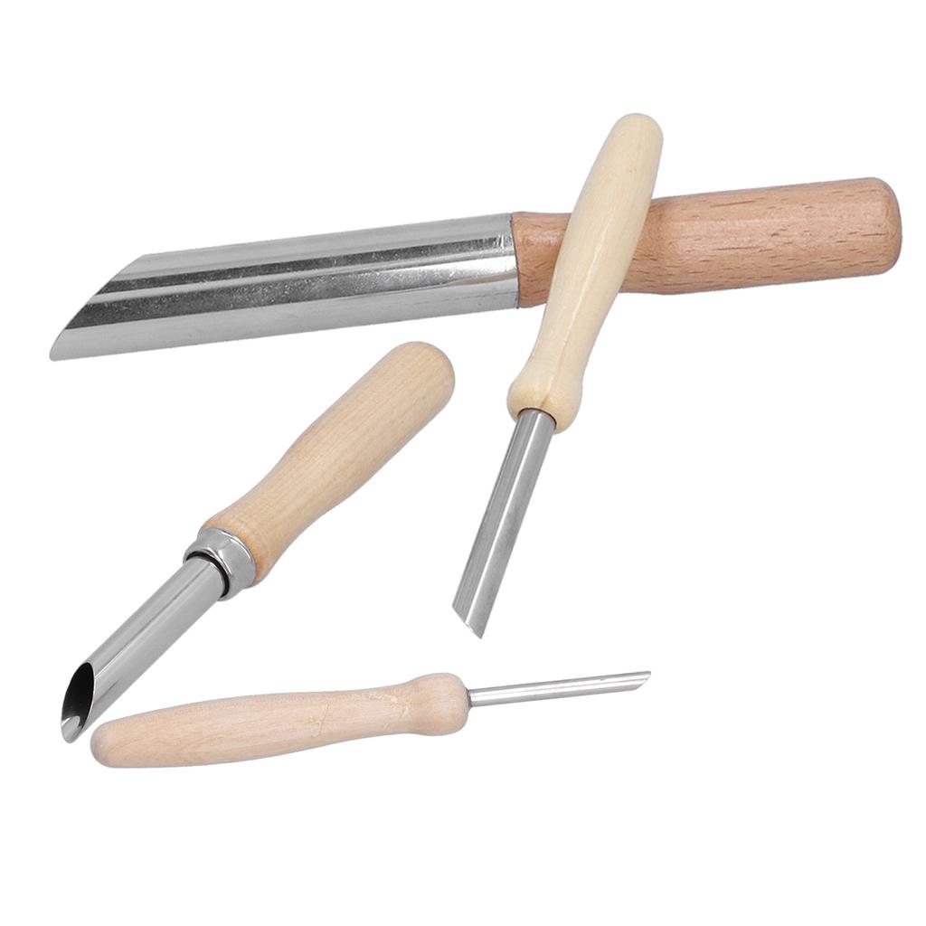 4pcs Clay Hole Cutters Stainless Steel Pottery Punch Hole Sculpting Tool with Wooden Handle