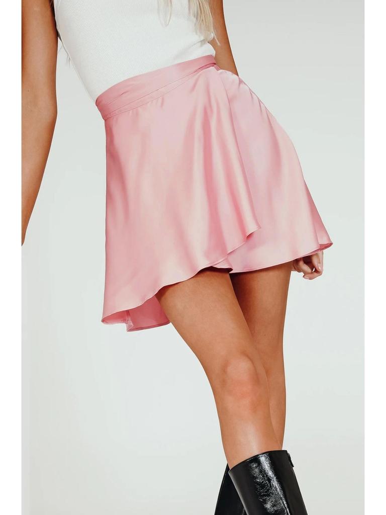 Einfarbiger Rock mit hoher Taille, modischer, einteiliger Schnür-Kurzrock, Chiffon-Satin-umwickelter Minirock