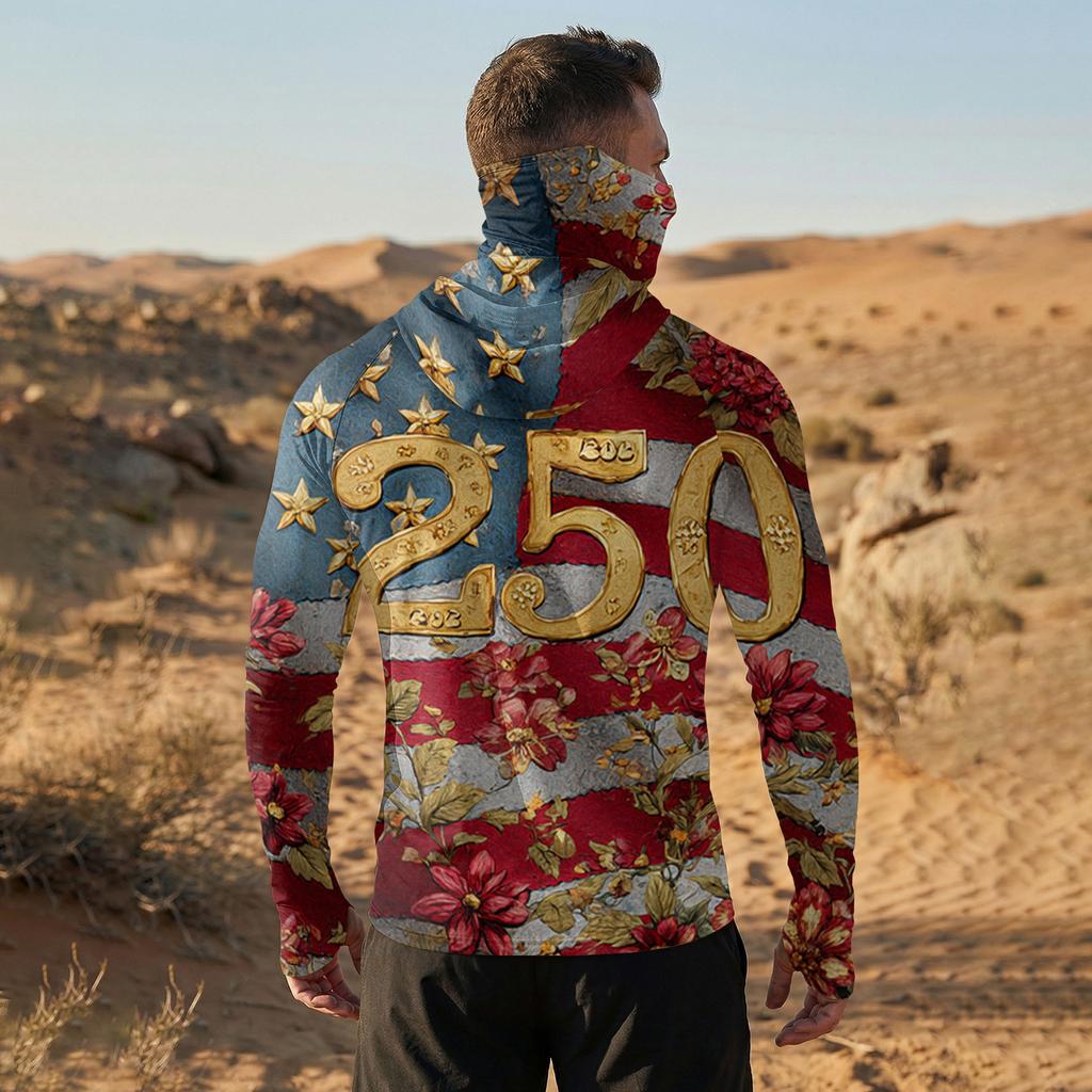 Men's Casual Raglan Sleeve Hooded Long Sleeve Sun Protection Shirt with Graphic Print Lightweight Breathable Fabric for Outdoor Activities