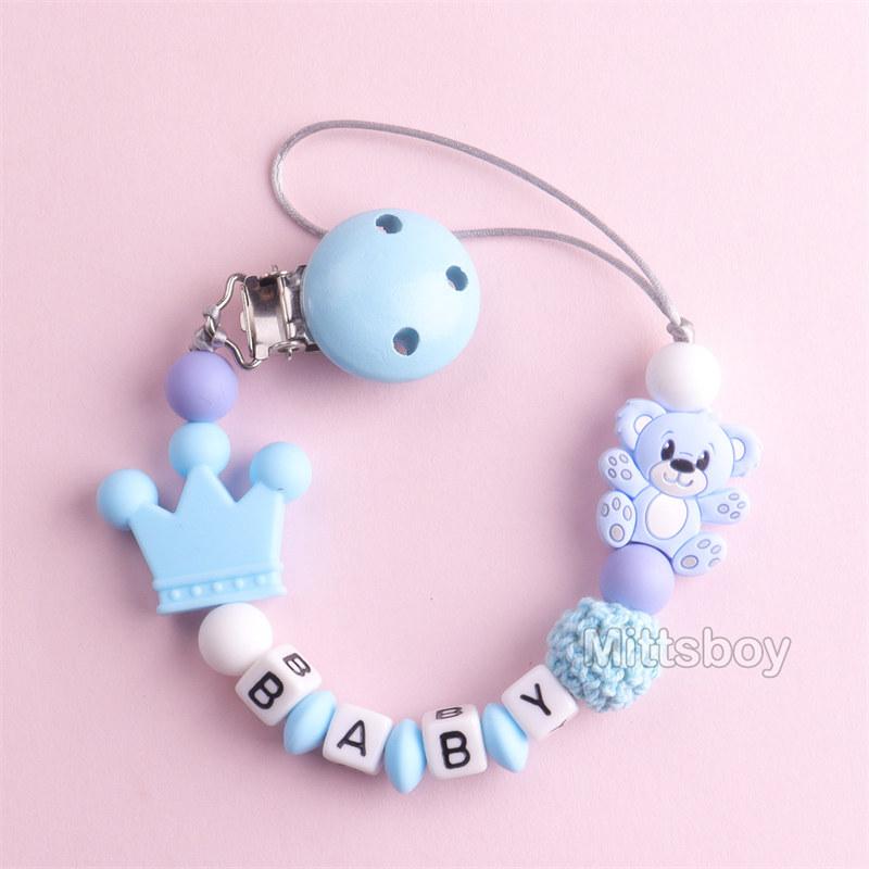 Newest Custom Personalized Name Pacifier Clips Handmade Beech Chains Silicone Beads Holder Soother Baby Teething Toys Chew Gift