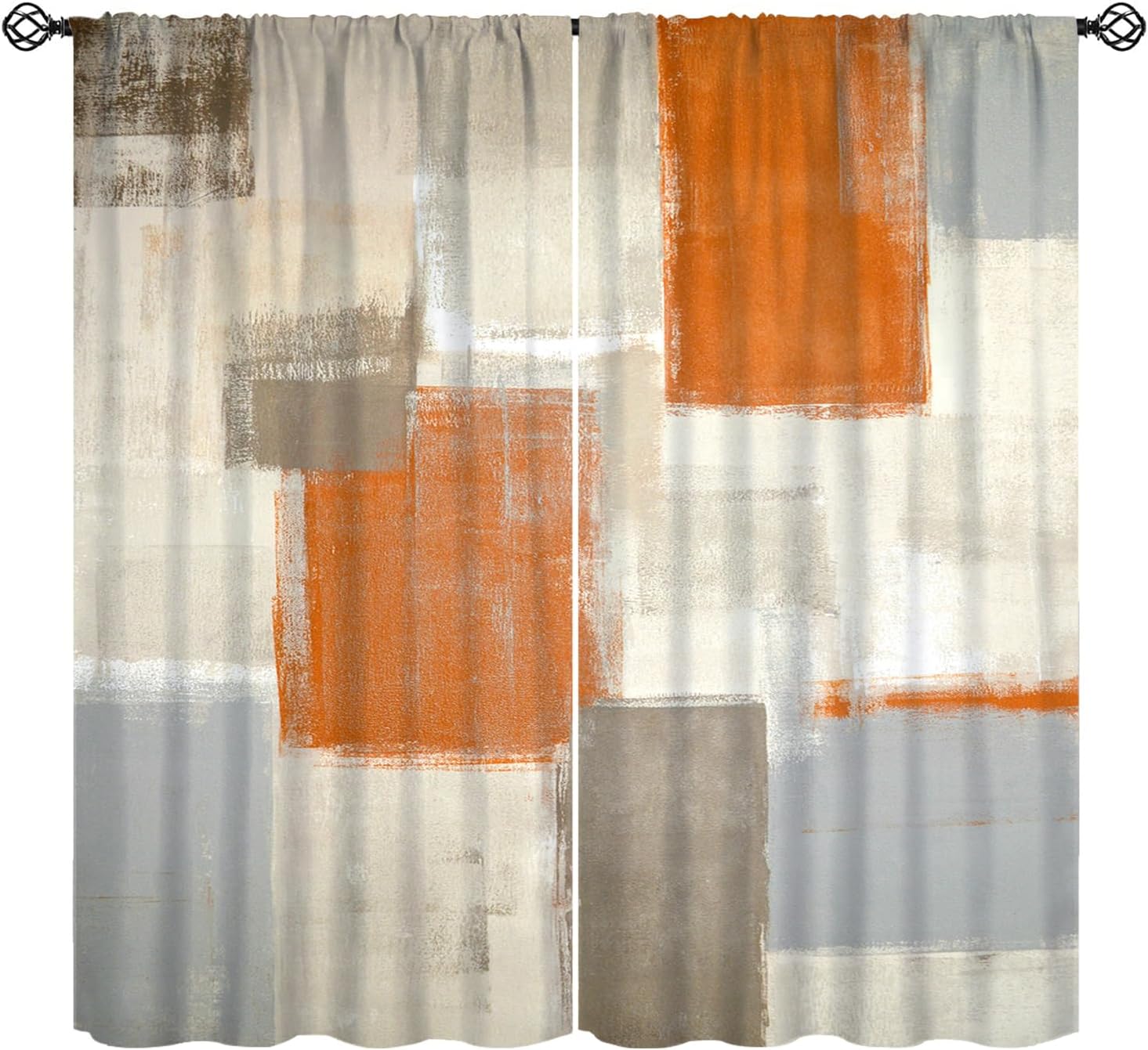 Orange Geometrischer Abstrakt Vorhang, Vintage Rustikal Modern Kunst Fenster Vorhänge für Schlafzimmer Wohnzimmer Zuhause 42  B X 45  L(Kein Blackout 60×150cm