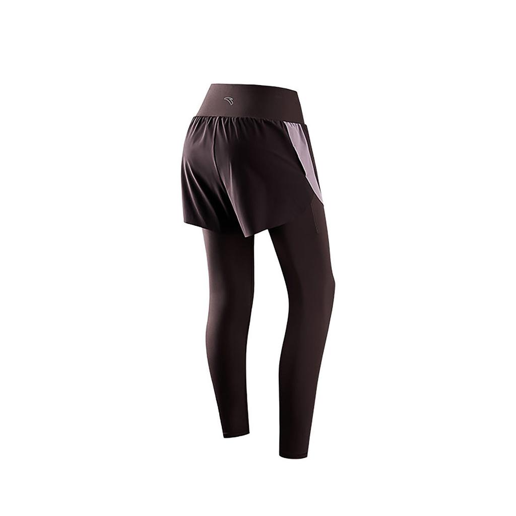 Anta Running Series Color Block Mid Waist Comfortable Breathable Tight Fake Two Piece Sports Long Pants Women Bottoms 162445502-2