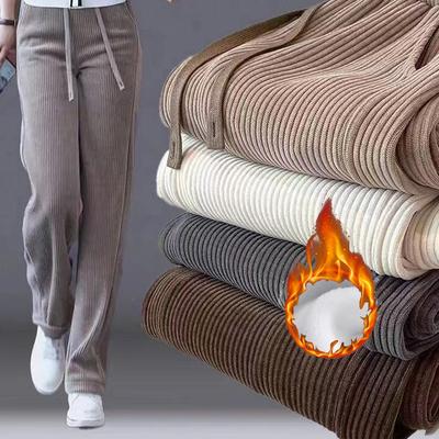 Calças femininas chiques de cintura alta para inverno, estilo coreano, calças sólidas versáteis, femininas, térmicas, grossas, calças retas