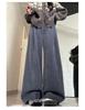 Women's High-Waisted Gray Corduroy Wide-Leg Pants - Autumn/Winter Plus Velvet Thickened Long-Leg Sports Sweatpants