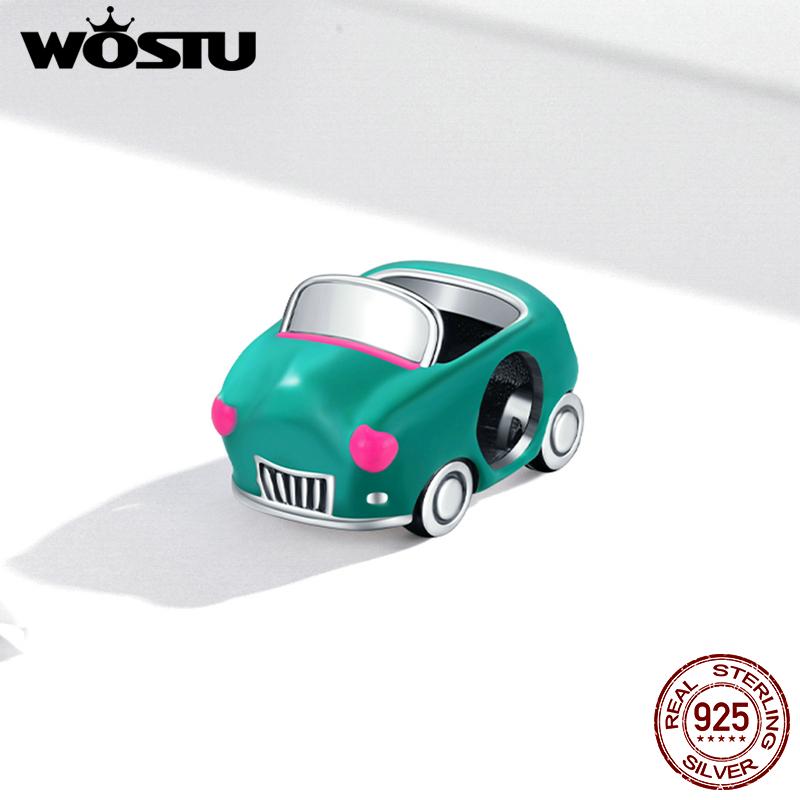 

WOSTU Мультфильм Эмаль Реалистичный Ретро Мини Кабриолет 925 Стерлингового Серебра Бусины подходит браслет Браслет Тонкие ювелирные изделия