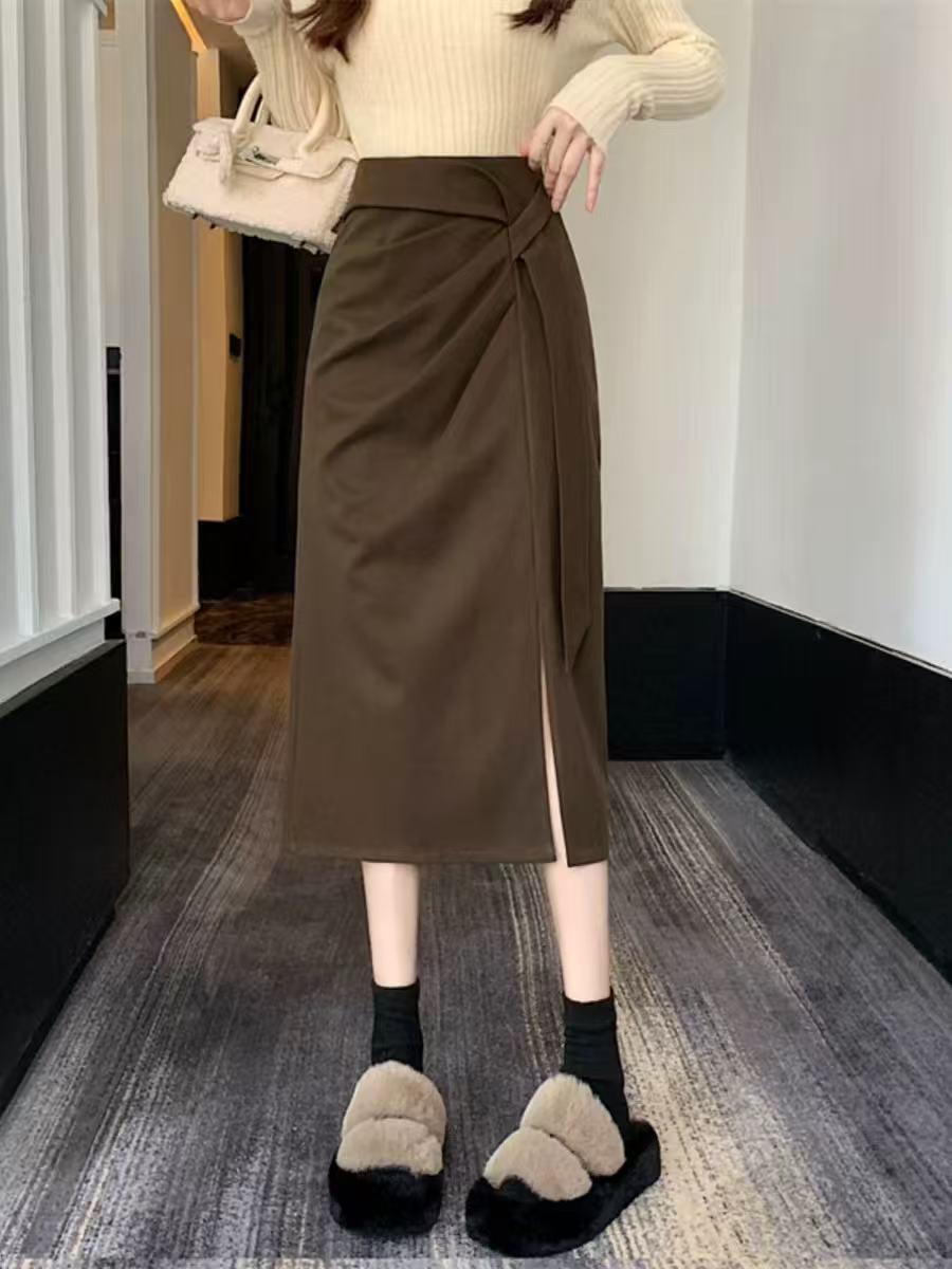 

2026 Spring/Autumn Han Style High-Waisted Slimming Skirt 029 2XL (64-70 kg) кофейный