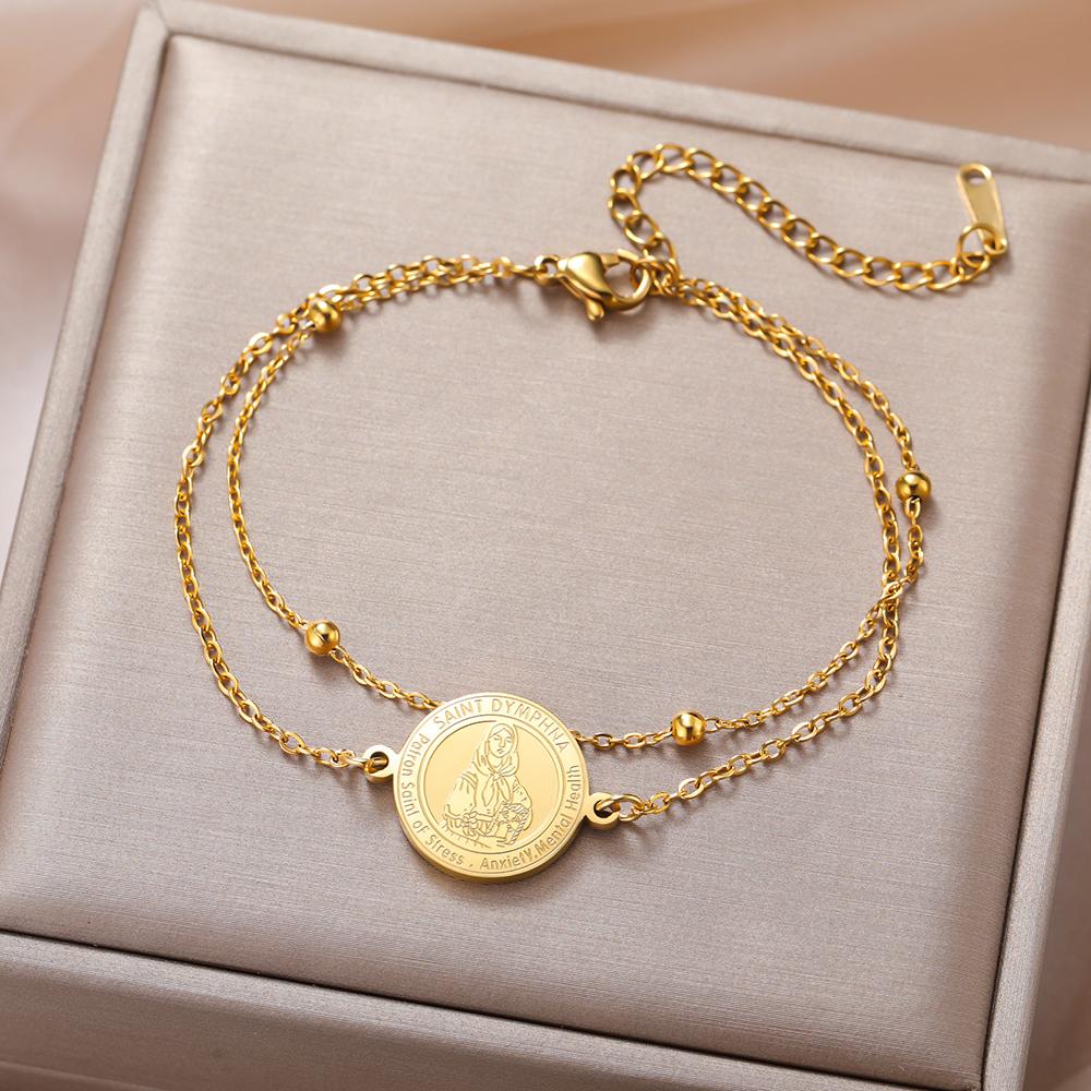 Dawapara Saint Dymphna Bracelet Religious Patron Amulet Mental Health Catholic Gift Stainless Steel Jewelry