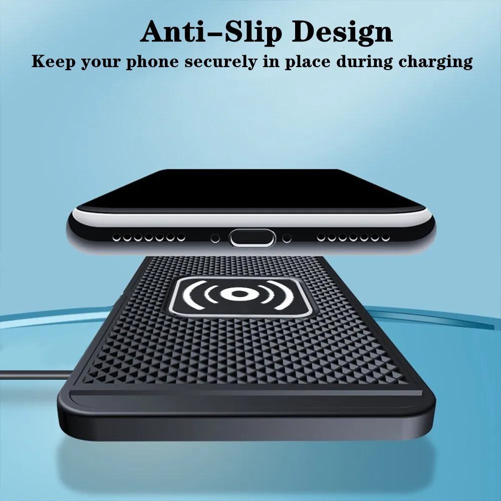 15W Wireless Car Charger Charging Pad Non Slip Qi Fast Charger Car Wireless Phone Charger for Android IPhone
