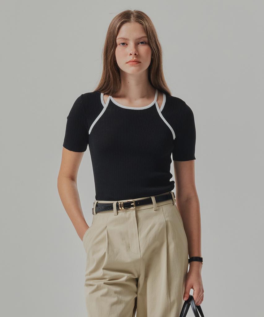 MIND BRIDGE WOMEN [W] Cutout Layered Contrast Knit - 2Color Mykt3280