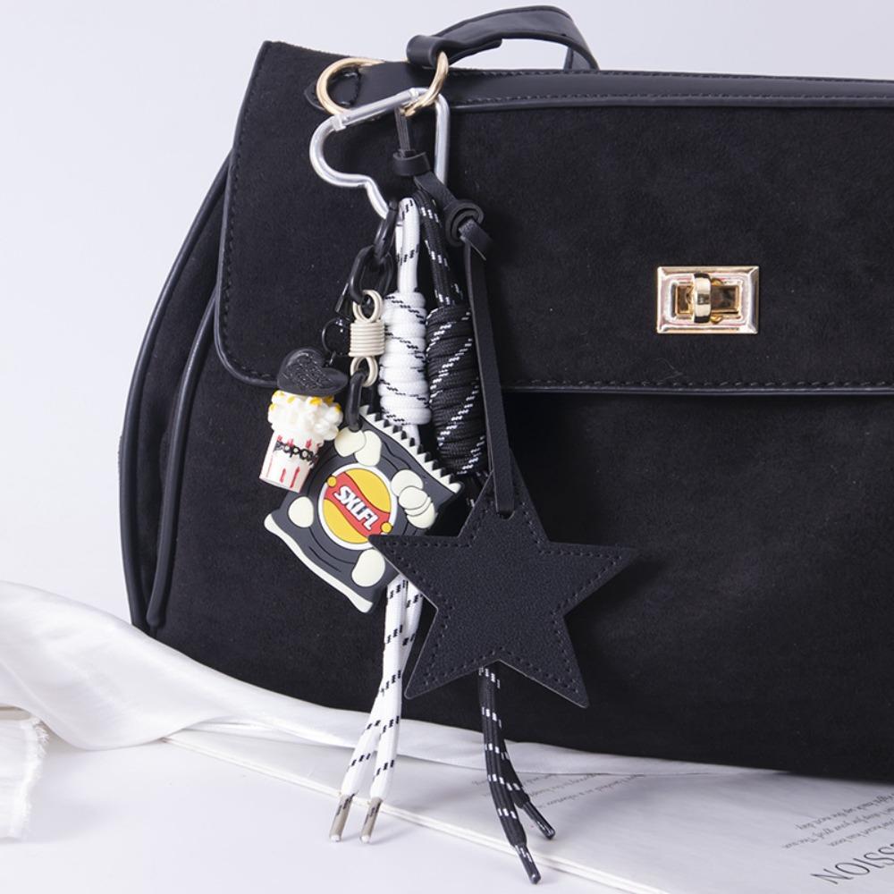 Popcorn Potato Chips Star Shaped Keychain PU Leather Star Keyring  Children Girl