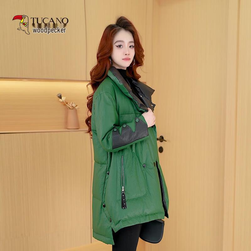 Tucano Women's Mid-Length PU Leather Down Jacket