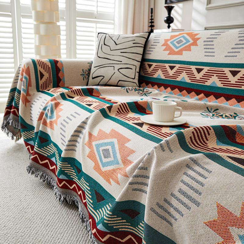 Boho Cotton Linen Sofa Cover Towel Ethnic Style Geometric All-Cover Outdoor Camping Blanket Multifunctional Decor Sofa Covers