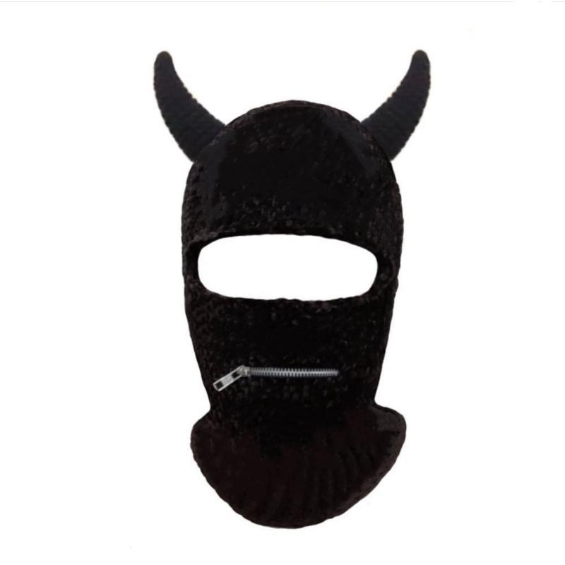 Y2K Style Crochet Halloween Party Cow Horn Parent-Child Ski Mask Hat