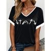 Camiseta Casual para Mujer con Estampado de Rayas Manga Corta Tops Regular Cuello en V Diaria Blanco y Negro Verano