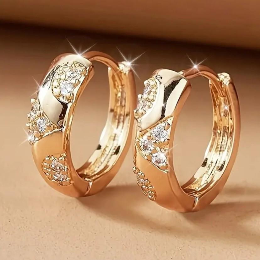 Bohemian Style Gold Hoop Earrings for Women - Sparkling Synthetic Design