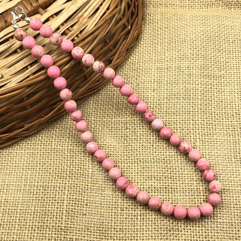 8mm Natural Pink Copper Turquoise Gemstone Round Beads Jewelry Handmade Minimalist Bead Necklace 17-20" For Gift 8BN-71