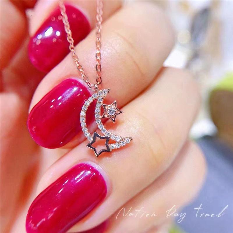 Fashion Necklaces for Women Star and Moon Pendant Jewelry with Shiny Zirconia Young Sweet Girl Accessories Statement Gift