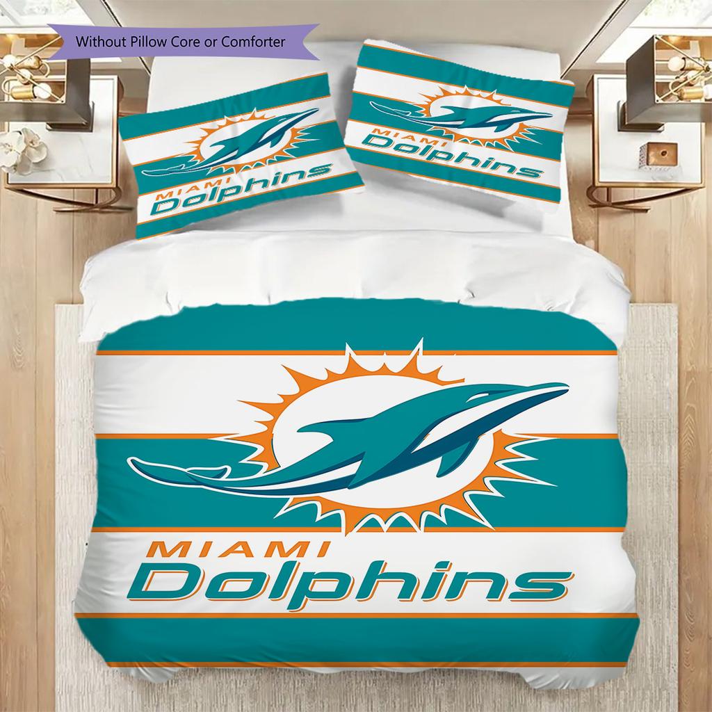 Miami Dolphins Pattern Bedding Quilt Set Quilt Cover Pillowcase Home Decoration Birthday Gift (1 * duvet cover + 2 * pillowcase, without core)